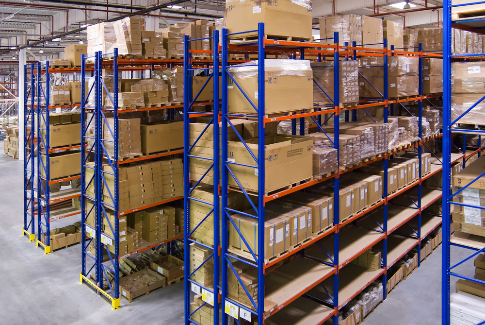 Warehouse pallet racks filled with boxed inventory for efficient storage