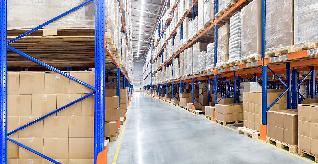 Large distribution warehouse with installed pallet racks